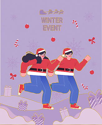 전신 커플 여자 남자 리본 크리스마스장식 겨울 일러스트 산타모자 산타옷 이벤트 성인 두명 선물상자 달리기 세일 보라색 눈송이 지팡이사탕 성인만 오너먼트 국내일러스트 AI파일 모자_잡화 옷 계절 컬러 크리스마스 관계 모션 눈_날씨 사탕 선물 사람 상자 파일형식 벡터