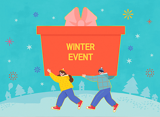 전신 나무 커플 여자 남자 별 겨울 일러스트 들기 이벤트 성인 두명 빨간색 파란색 선물상자 세일 걷기 눈송이 성인만 들어올리기 국내일러스트 AI파일 자연요소 식물 계절 컬러 관계 모션 눈_날씨 선물 사람 상자 파일형식 벡터