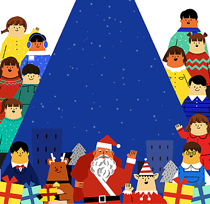 PSD 나무 여자 노년 남자 어린이 크리스마스 겨울 일러스트 서기 소녀 소년 여러명 상반신 건물 파란색 선물상자 산타클로스 루돌프 손인사 선물자루 크리스마스요정 카피스페이스 국내일러스트 식물 건축물 계절 기념일 컬러 다수 모션 사슴 요정 선물 사람 성인 상자 공백 인사 자루 파일형식