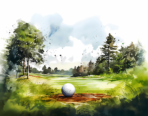 JPG 나무 골프 일러스트 붓터치 수채화 골프공 잔디 초원 사람없음 초록색 국내일러스트 AI일러스트 AI콘텐츠 식물 컬러 공 골프용품 구기 파일형식