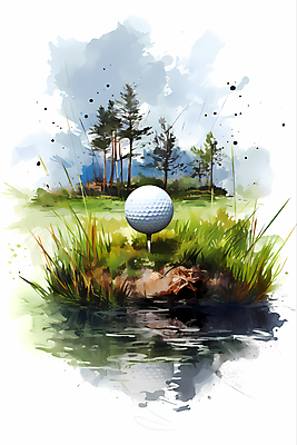 JPG 나무 골프 일러스트 붓터치 수채화 골프공 잔디 초원 사람없음 초록색 국내일러스트 AI일러스트 AI콘텐츠 식물 컬러 공 골프용품 구기 파일형식