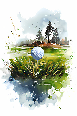 JPG 나무 골프 일러스트 붓터치 수채화 골프공 잔디 초원 사람없음 초록색 국내일러스트 AI일러스트 AI콘텐츠 식물 컬러 공 골프용품 구기 파일형식