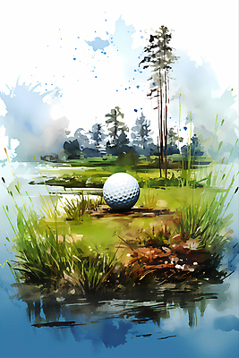JPG 나무 골프 일러스트 붓터치 수채화 골프공 잔디 사람없음 초록색 국내일러스트 AI일러스트 AI콘텐츠 식물 컬러 공 골프용품 구기 파일형식