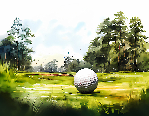 JPG 나무 골프 일러스트 붓터치 수채화 골프공 잔디 초원 사람없음 초록색 국내일러스트 AI일러스트 AI콘텐츠 식물 컬러 공 골프용품 구기 파일형식