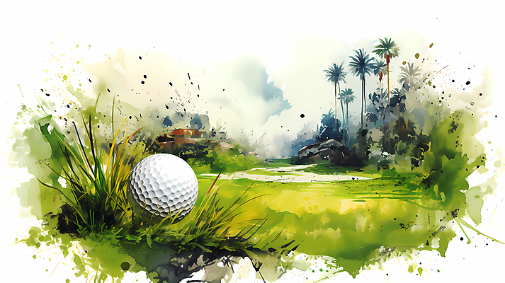 JPG 나무 골프 일러스트 붓터치 수채화 골프공 잔디 초원 사람없음 초록색 국내일러스트 AI일러스트 AI콘텐츠 식물 컬러 공 골프용품 구기 파일형식