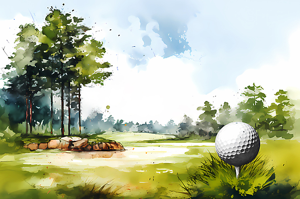 JPG 나무 골프 일러스트 붓터치 수채화 골프공 잔디 초원 사람없음 초록색 국내일러스트 AI일러스트 AI콘텐츠 식물 컬러 공 골프용품 구기 파일형식