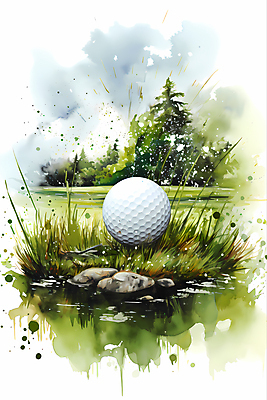 JPG 나무 골프 일러스트 붓터치 수채화 골프공 잔디 사람없음 초록색 흐름 조약돌 번짐 국내일러스트 AI일러스트 AI콘텐츠 식물 컬러 컨셉 공 골프용품 구기 돌_바위 파일형식 효과