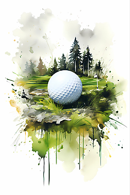 JPG 나무 골프 일러스트 붓터치 수채화 골프공 잔디 사람없음 초록색 흐름 번짐 국내일러스트 AI일러스트 AI콘텐츠 식물 컬러 컨셉 공 골프용품 구기 파일형식 효과