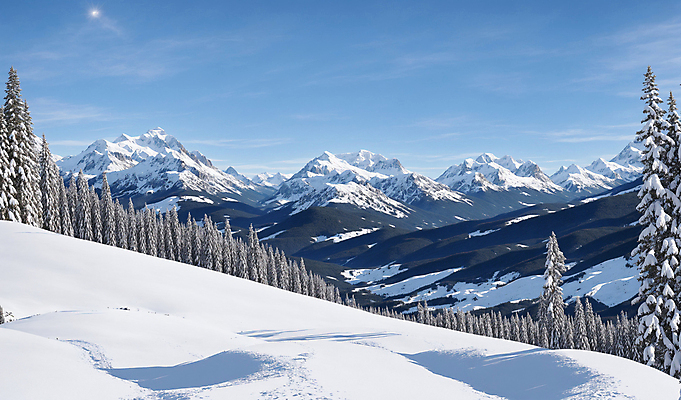 JPG 나무 구름 편집이미지 겨울 풍경 사람없음 햇빛 설원 추위 눈 설산 눈덮임 편집실사 AI포토 AI콘텐츠 자연요소 식물 계절 컨셉 날씨 산 눈_날씨 태양 CG 파일형식