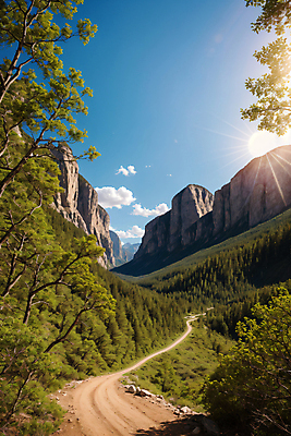 JPG 나무 구름 편집이미지 길 자연 바위산 풍경 사람없음 태양 돌_바위 편집실사 AI포토 AI콘텐츠 자연요소 식물 돌산 CG 생태계 파일형식