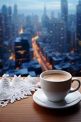 JPG 편집이미지 겨울 사람없음 건물 빛 도시풍경 눈송이 도심 커피잔 창가 나무탁자 블러효과 쌓인눈 편집실사 AI포토 AI콘텐츠 건축물 계절 커피 창문 탁자 잔 눈_날씨 풍경 도시 CG 블러 파일형식 효과