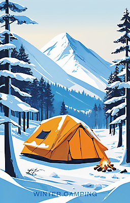 PSD 나무 포스터 백그라운드 겨울 일러스트 하늘 아웃도어 텐트 사람없음 설원 캠핑 흰색 눈 모닥불 겨울풍경 설산 산맥 국내일러스트 자연요소 식물 계절 컬러 불 레저 날씨 산 눈_날씨 캠핑도구 풍경 파일형식