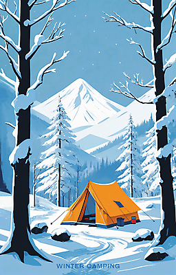 PSD 나무 포스터 백그라운드 겨울 일러스트 하늘 아웃도어 텐트 사람없음 설원 캠핑 돌_바위 흰색 눈 겨울풍경 설산 산맥 국내일러스트 자연요소 식물 계절 컬러 레저 날씨 산 눈_날씨 캠핑도구 풍경 파일형식