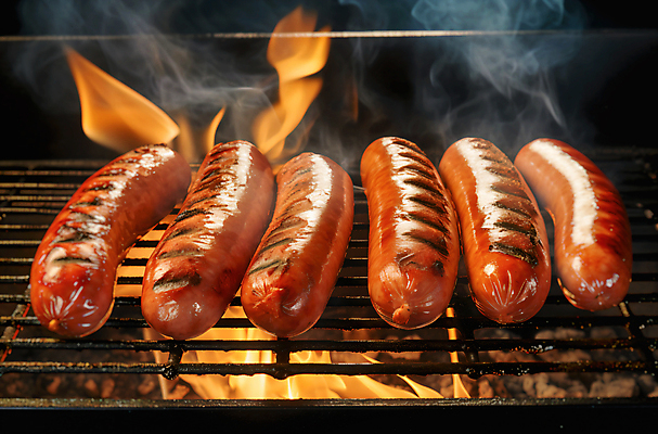 JPG 편집이미지 불 사람없음 캠핑 소시지 연기 바베큐그릴 소시지구이 직화구이 편집실사 AI포토 AI콘텐츠 자연요소 레저 가공식품 그릴 바비큐 구이 CG 파일형식