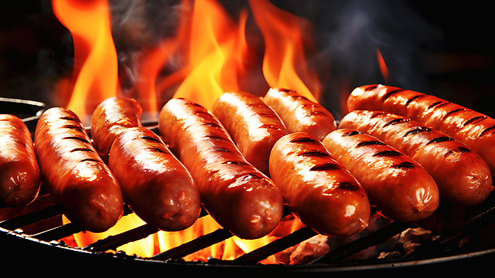 JPG 편집이미지 불 사람없음 캠핑 소시지 연기 바베큐그릴 소시지구이 직화구이 편집실사 AI포토 AI콘텐츠 자연요소 레저 가공식품 그릴 바비큐 구이 CG 파일형식