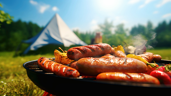 JPG 편집이미지 불 텐트 사람없음 캠핑 소시지 연기 바베큐그릴 블러효과 소시지구이 직화구이 편집실사 AI포토 AI콘텐츠 자연요소 레저 캠핑도구 가공식품 그릴 바비큐 구이 CG 블러 파일형식 효과