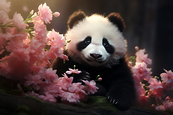 JPG 편집이미지 한마리 꽃 새끼 포유류 사람없음 봄 숲속 판다 편집실사 AI컴퓨터그래픽 AI콘텐츠 식물 동물 1 계절 곰 숲 CG 파일형식