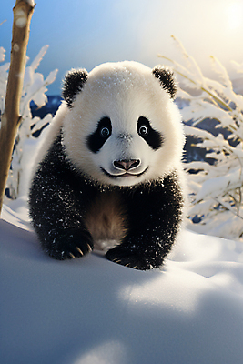 JPG 나무 편집이미지 한마리 새끼 겨울 포유류 사람없음 햇빛 설원 눈 숲속 판다 눈덮임 편집실사 AI컴퓨터그래픽 AI콘텐츠 자연요소 식물 동물 1 계절 컨셉 곰 날씨 눈_날씨 태양 숲 CG 파일형식