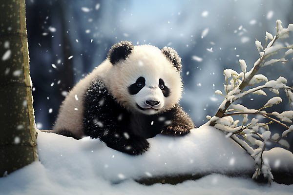 JPG 나무 편집이미지 한마리 새끼 겨울 포유류 사람없음 숲속 판다 눈내림 눈덮임 편집실사 AI컴퓨터그래픽 AI콘텐츠 식물 동물 1 계절 컨셉 곰 눈_날씨 숲 CG 파일형식