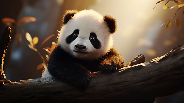 JPG 나무 편집이미지 한마리 새끼 포유류 사람없음 햇빛 기댐 가을 숲속 판다 편집실사 AI컴퓨터그래픽 AI콘텐츠 식물 동물 1 계절 곰 모션 태양 숲 CG 파일형식