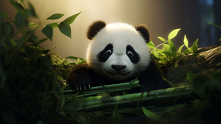 JPG 나무 편집이미지 한마리 새끼 포유류 나뭇잎 사람없음 기댐 숲속 판다 대나무 편집실사 AI컴퓨터그래픽 AI콘텐츠 식물 동물 1 잎 곰 모션 숲 CG 파일형식