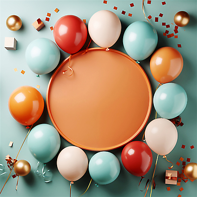 JPG 편집이미지 리본 프레임 이벤트 사람없음 선물상자 파티 축하 원형 가득함 디지털합성 꽃가루 풍선 카피스페이스 편집실사 AI포토 AI콘텐츠 도형 컨셉 선물 상자 공백 가루 CG 파일형식