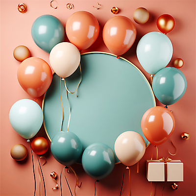 JPG 편집이미지 리본 프레임 이벤트 사람없음 선물상자 파티 축하 원형 가득함 디지털합성 풍선 카피스페이스 편집실사 AI포토 AI콘텐츠 도형 컨셉 선물 상자 공백 CG 파일형식