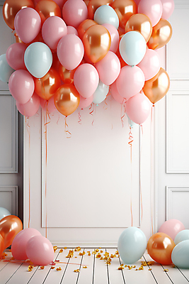 JPG 편집이미지 프레임 이벤트 사람없음 파티 축하 가득함 디지털합성 꽃가루 풍선 카피스페이스 편집실사 AI포토 AI콘텐츠 컨셉 공백 가루 CG 파일형식