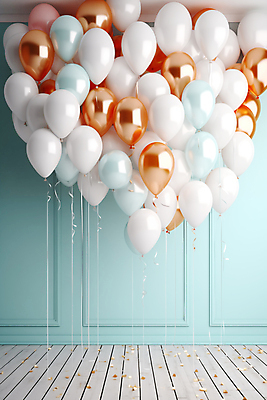 JPG 편집이미지 벽 프레임 이벤트 사람없음 파티 축하 가득함 디지털합성 꽃가루 풍선 카피스페이스 편집실사 AI포토 AI콘텐츠 컨셉 공백 가루 CG 파일형식