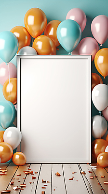 JPG 편집이미지 프레임 이벤트 사람없음 파티 사각형 축하 가득함 디지털합성 꽃가루 풍선 카피스페이스 편집실사 AI포토 AI콘텐츠 도형 컨셉 공백 가루 CG 파일형식