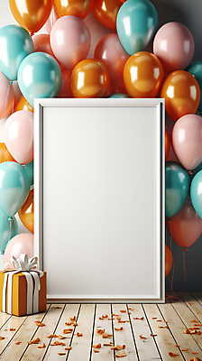 JPG 편집이미지 프레임 이벤트 사람없음 선물상자 파티 사각형 축하 가득함 디지털합성 꽃가루 풍선 카피스페이스 편집실사 AI포토 AI콘텐츠 도형 컨셉 선물 상자 공백 가루 CG 파일형식