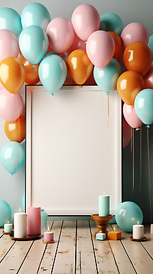 JPG 편집이미지 초 프레임 이벤트 사람없음 파티 사각형 축하 가득함 디지털합성 풍선 카피스페이스 편집실사 AI포토 AI콘텐츠 도형 컨셉 공백 CG 파일형식