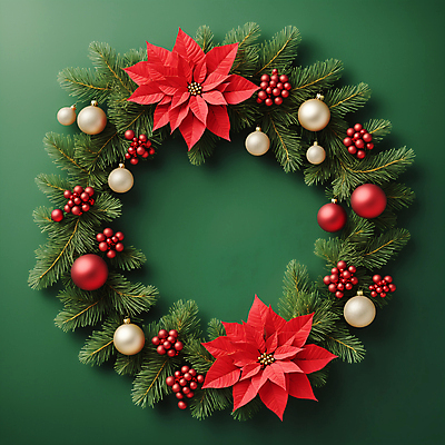 JPG 편집이미지 열매 크리스마스 프레임 사람없음 빨간색 초록색 원형 디지털합성 포인세티아 오너먼트 크리스마스리스 편집실사 AI포토 AI콘텐츠 도형 식물 기념일 꽃 컬러 크리스마스장식 화환 CG 파일형식