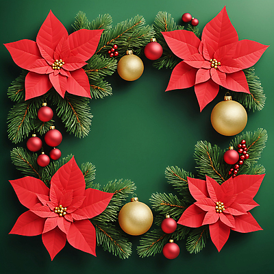 JPG 편집이미지 열매 크리스마스 프레임 사람없음 빨간색 초록색 원형 디지털합성 포인세티아 오너먼트 크리스마스리스 편집실사 AI포토 AI콘텐츠 도형 식물 기념일 꽃 컬러 크리스마스장식 화환 CG 파일형식
