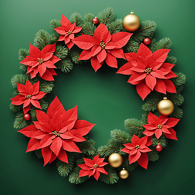 JPG 편집이미지 크리스마스 프레임 사람없음 빨간색 초록색 원형 디지털합성 포인세티아 오너먼트 크리스마스리스 편집실사 AI포토 AI콘텐츠 도형 기념일 꽃 컬러 크리스마스장식 화환 CG 파일형식