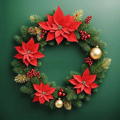 JPG 편집이미지 열매 크리스마스 프레임 사람없음 빨간색 초록색 원형 디지털합성 포인세티아 오너먼트 크리스마스리스 편집실사 AI포토 AI콘텐츠 도형 식물 기념일 꽃 컬러 크리스마스장식 화환 CG 파일형식