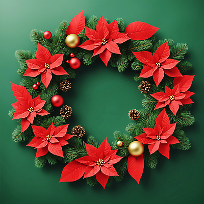 JPG 편집이미지 크리스마스 프레임 사람없음 빨간색 초록색 원형 디지털합성 솔방울 포인세티아 오너먼트 크리스마스리스 편집실사 AI포토 AI콘텐츠 도형 기념일 꽃 컬러 크리스마스장식 화환 CG 파일형식