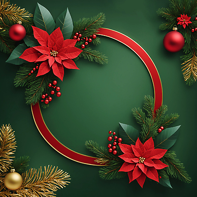 JPG 편집이미지 열매 크리스마스 프레임 사람없음 빨간색 초록색 원형 디지털합성 솔잎 포인세티아 오너먼트 크리스마스리스 편집실사 AI포토 AI콘텐츠 도형 식물 기념일 꽃 컬러 잎 크리스마스장식 화환 CG 파일형식