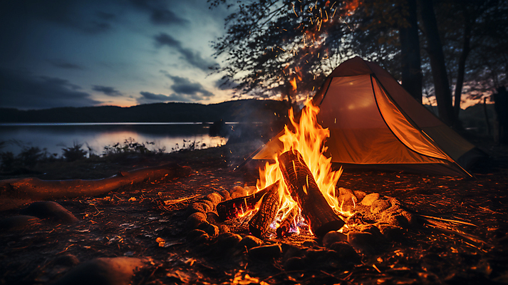 JPG 편집이미지 불꽃 휴식 텐트 풍경 사람없음 어둠 캠핑 장작 모닥불 캠핑장 숯 편집실사 AI포토 AI콘텐츠 컨셉 불 레저 캠핑도구 CG 파일형식