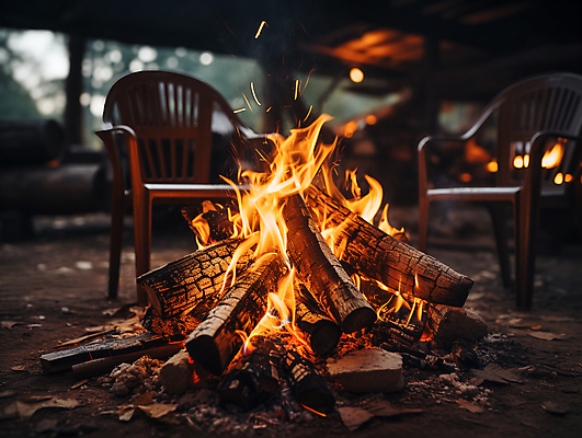 JPG 편집이미지 의자 불꽃 휴식 사람없음 어둠 캠핑 장작 모닥불 캠핑장 숯 편집실사 AI포토 AI콘텐츠 가구 컨셉 불 레저 CG 파일형식