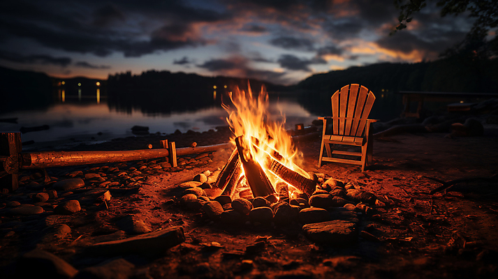 JPG 편집이미지 의자 불꽃 휴식 풍경 사람없음 어둠 캠핑 장작 모닥불 캠핑장 숯 편집실사 AI포토 AI콘텐츠 가구 컨셉 불 레저 CG 파일형식