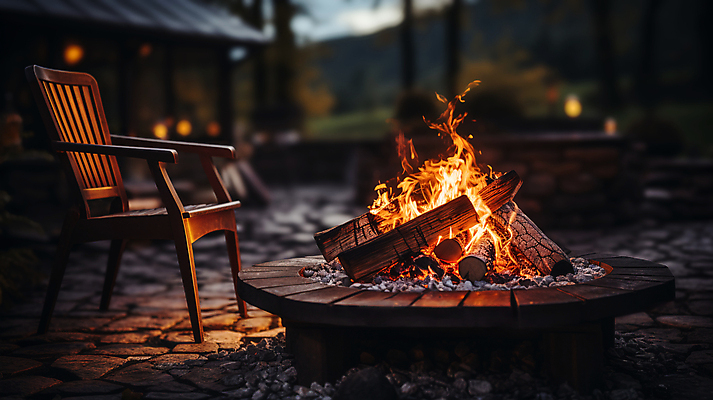 JPG 편집이미지 의자 불꽃 휴식 사람없음 어둠 캠핑 장작 모닥불 캠핑장 숯 편집실사 AI포토 AI콘텐츠 가구 컨셉 불 레저 CG 파일형식