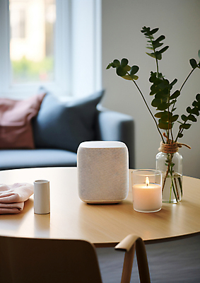 JPG 편집이미지 음악 초 탁자 실내 사람없음 인테리어 꽃병 스피커 디지털합성 블루투스 편집실사 AI포토 AI콘텐츠 디자인 꽃 음향기기 가구 문화예술 내부 CG 파일형식