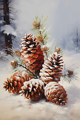 JPG 겨울 일러스트 자연 사람없음 눈 소나무 솔방울 솔잎 국내일러스트 AI일러스트 AI콘텐츠 자연요소 나무 계절 잎 날씨 생태계 파일형식