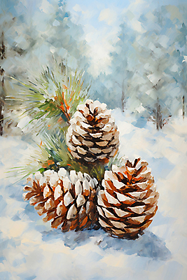 JPG 겨울 일러스트 자연 사람없음 눈 소나무 솔방울 솔잎 국내일러스트 AI일러스트 AI콘텐츠 자연요소 나무 계절 잎 날씨 생태계 파일형식