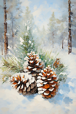 JPG 겨울 일러스트 자연 사람없음 눈 소나무 솔방울 솔잎 국내일러스트 AI일러스트 AI콘텐츠 자연요소 나무 계절 잎 날씨 생태계 파일형식