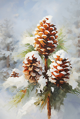 JPG 겨울 일러스트 자연 사람없음 눈 소나무 솔방울 솔잎 국내일러스트 AI일러스트 AI콘텐츠 자연요소 나무 계절 잎 날씨 생태계 파일형식