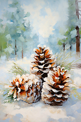 JPG 겨울 일러스트 자연 사람없음 눈 소나무 솔방울 솔잎 국내일러스트 AI일러스트 AI콘텐츠 자연요소 나무 계절 잎 날씨 생태계 파일형식