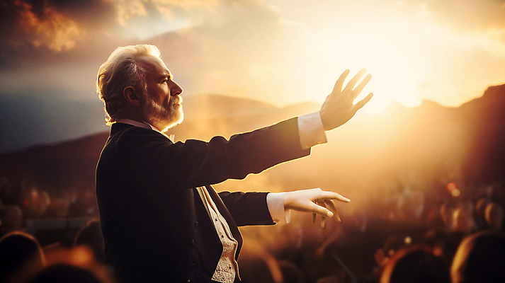 JPG 편집이미지 노년 남자 하늘 한명 정장 손짓 상반신 갈색 일몰 역동적 지휘자 지휘 오케스트라 노인남자한명만 편집실사 AI인물포토 AI콘텐츠 1 옷 컬러 컨셉 모션 사람 성인 노을 음악가 악단 CG 남자한명만 노인남자만 파일형식 AI포토