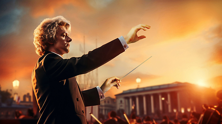 JPG 편집이미지 노년 남자 하늘 한명 들기 정장 손짓 상반신 갈색 일몰 역동적 지휘봉 지휘자 지휘 오케스트라 노인남자한명만 편집실사 AI인물포토 AI콘텐츠 1 옷 컬러 컨셉 모션 사람 성인 노을 음악가 악단 CG 남자한명만 노인남자만 파일형식 AI포토